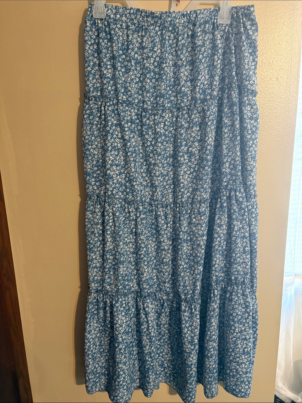 SHEIN Blue Floral Tiered Maxi Skirt